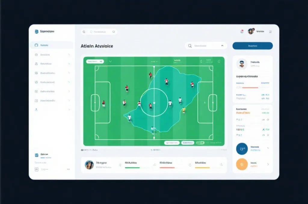 A modern sports analytics dashboard interface displaying a generic football team tactical heatmap, high-tech visualization, clean UI, no text, no logos