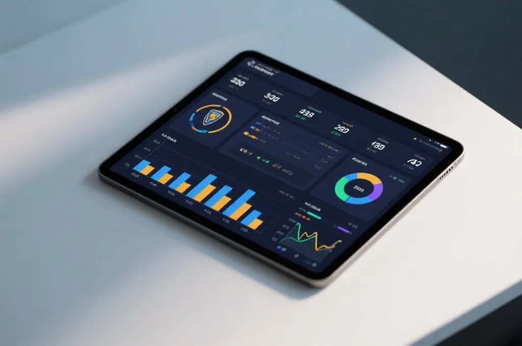 Clean sports data analytics dashboard visual on a screen with generic graphs